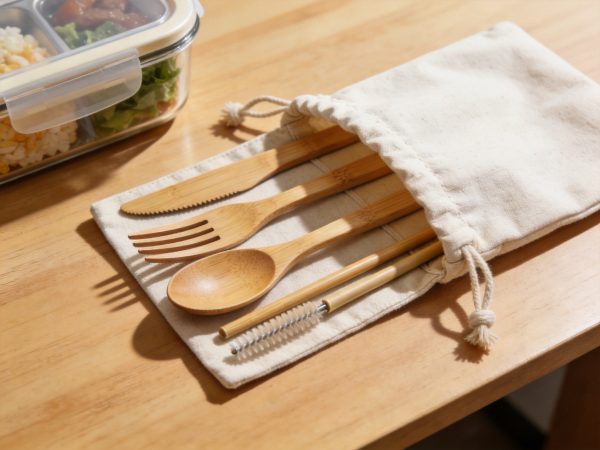 Bamboo Portable Cutlery Set with Travel Pouch