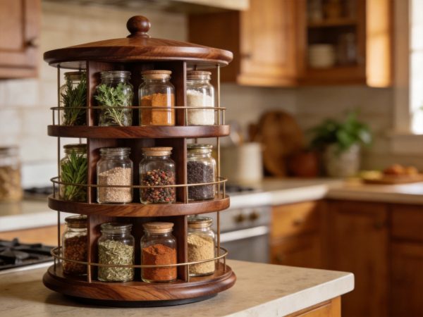 Wooden Spice Rack Carousel 6 Tier