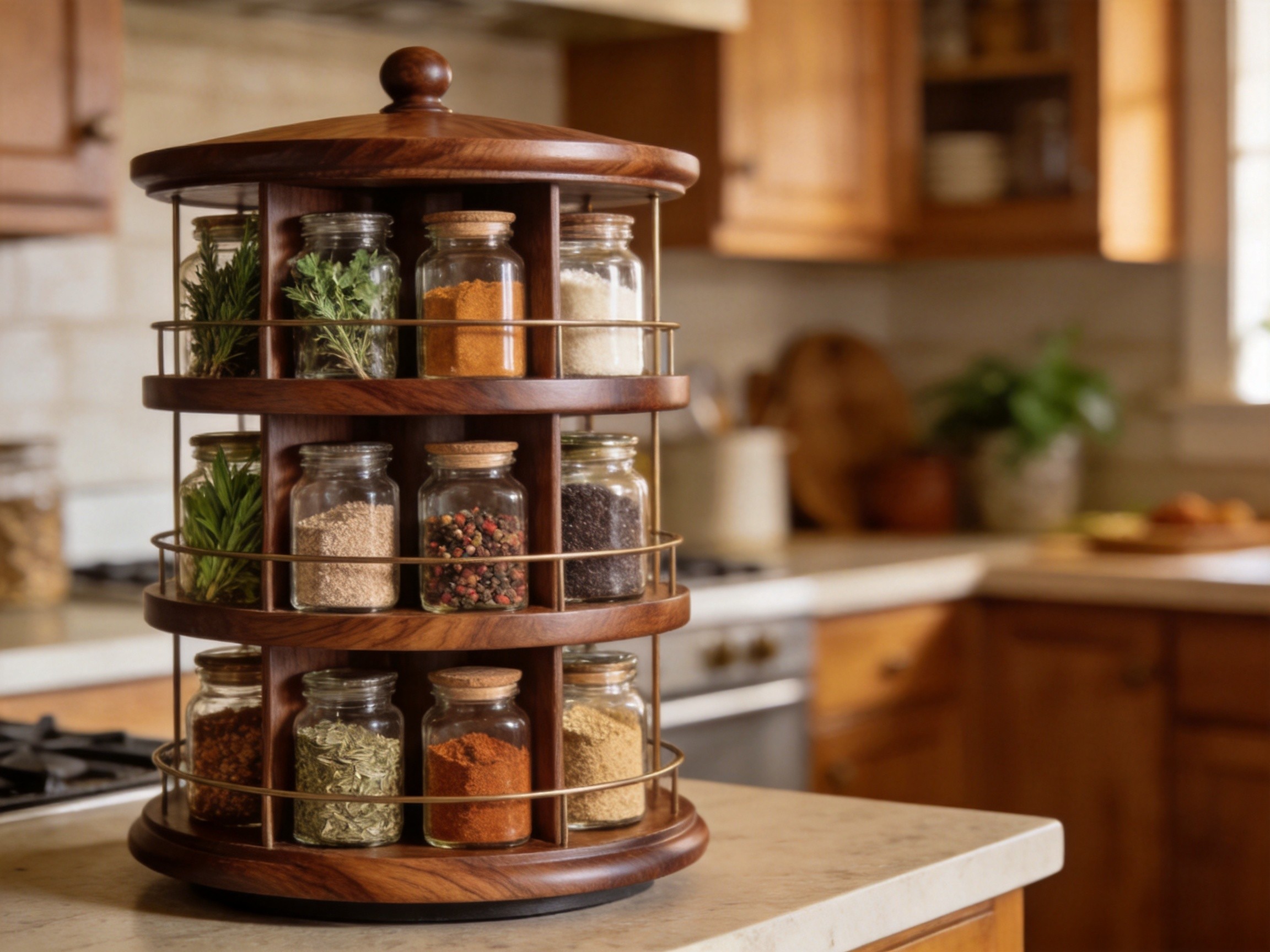Rotating Wooden Spice Storage Rack